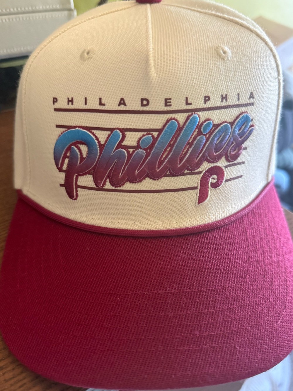 MLB Philadelphia Phillies Cream and Red Snapback Hat with Blue Accent